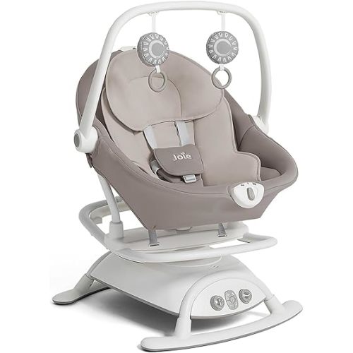 Joie Cinnamon 2-in-1 Glider and Rocker – Multi-Motion Baby Swing and Rocker Combo with Plush Fabrics, Compact Design, and Multiple Recline Positions – Soothing Sounds & Gentle Vibrations (Walnut)