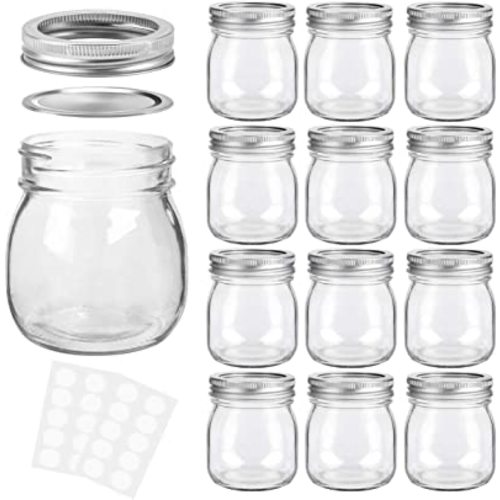 KAMOTA Mason Jars 10 oz With Regular Lids and Bands, Ideal for Jam, Honey, Wedding Favors, Shower Favors,DIY Spice Jars, 12 PACK, 20 Whiteboard Labels Included