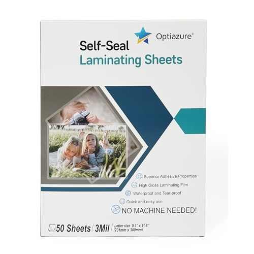 Optiazure Self-Seal Laminating Sheets 9.1"x11.8" Inches, 3mil 50Pack, Letter Size, Single Sided