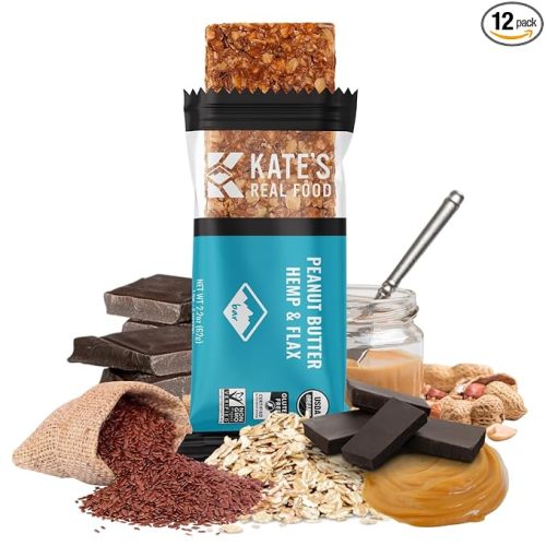 Kate’s Real Food Organic Granola Bars - Peanut Butter Hemp & Flax (2.2 oz, Pack of 12) - Organic Energy Bars Made with Gluten Free Oats - Non GMO, Soy Free, Whole Grains, and All Natural - Healthy Snacks