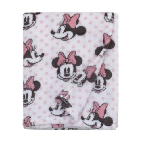 NoJo Disney Minnie Mouse - Pink, White and Black Super Soft Plush Baby Blanket