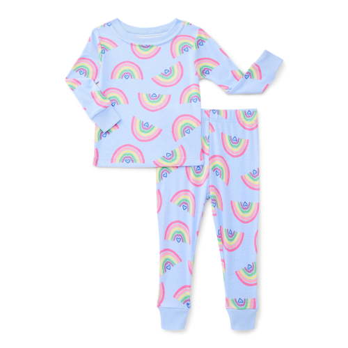 Wonder Nation Toddler Boys or Girls Snug-Fit Cotton Long-Sleeve Top and Pants Pajama Set, 2-Piece, Sizes 12M-5T