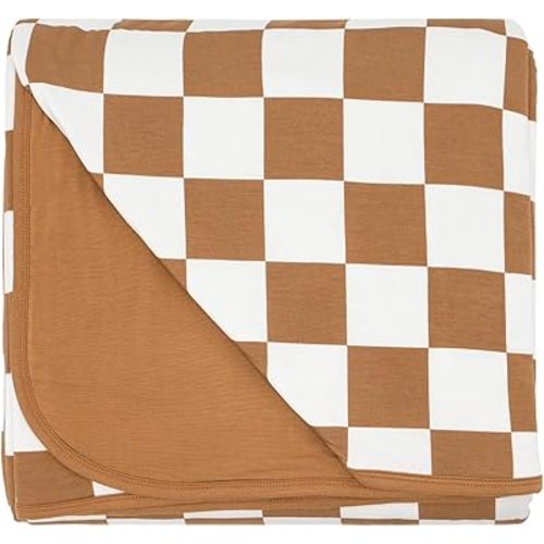 Little Sleepies Cloud Blanket, Soft Viscose from Bamboo Toddler & Baby Blanket for Boys & Girls, Lightweight, Perfect for Hot Sleepers, 65" x 85", Oversized (Caramel Checks)