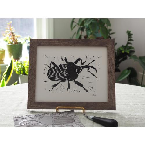 Weevil Linocut Print | Insect Linocut | Bug Art | North Carolina Wildlife | Weevil Print | Wildlife Linocut