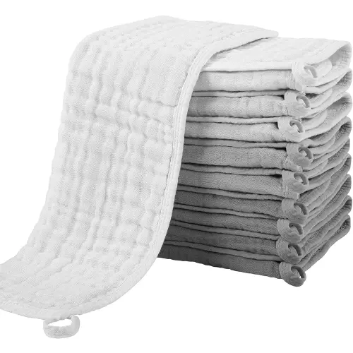 Yoofoss Muslin Burp Cloths for Baby 10 Pack 100% Cotton Baby Washcloths for Boys Girls Large 20''X10'' Super Soft and Absorbent Gradient Grey