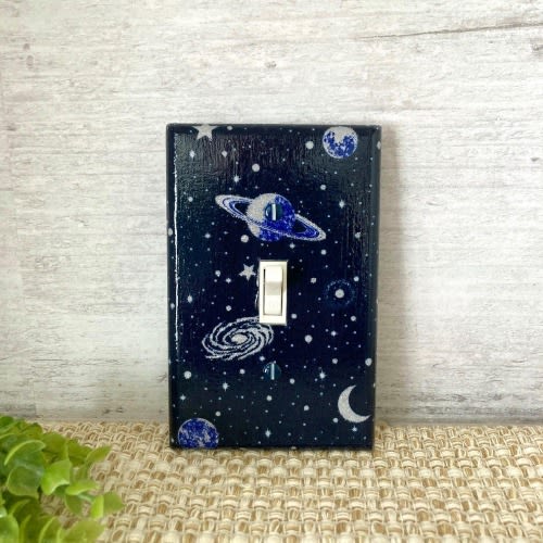 Outer Space Light Switch Cover: Moon, Stars, Planets Nursery Decor