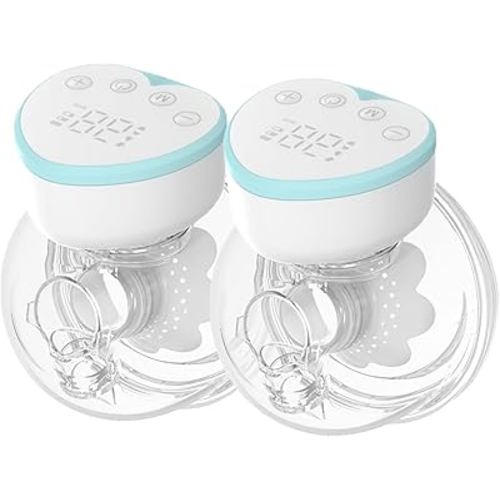 MomMed Double Wearable Breast Pump, 24mm Painless Breastfeeding Hands-Free Electric Breast Pump with 4 Mode 12 Levels, Leak-Proof Design & Low Noise, Extra 19mm&21mm Flange Inserts