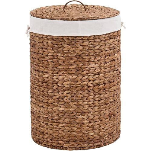 Round Laundry Hamper with Lid, Handwoven Natural Water Hyacinth Basket