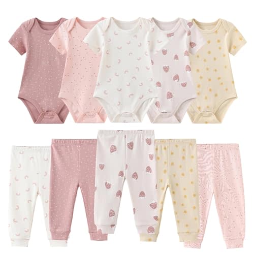 falianni Baby Boy Girl 10 Piece Combined Type Clothing Set Cotton Baby Bodysuits and Pants Set Home Outdoor Infant Clothes