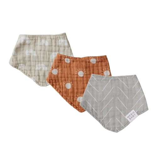 Mebie Baby Muslin Cotton Bib, 3 pack, Baby Bib Set for Burp, Spit Up, Drool, Bandana Bibs for Baby Boy or Baby Girl