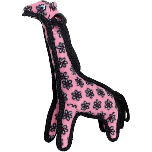 TUFFY - World's Tuffest Soft Dog Toy - Zoo Giraffe - Squeaker - Multiple Layers. Made Durable, Strong & Tough. Interactive Play (Tug, Toss & Fetch). Machine Washable & Floats. (Junior Pink)