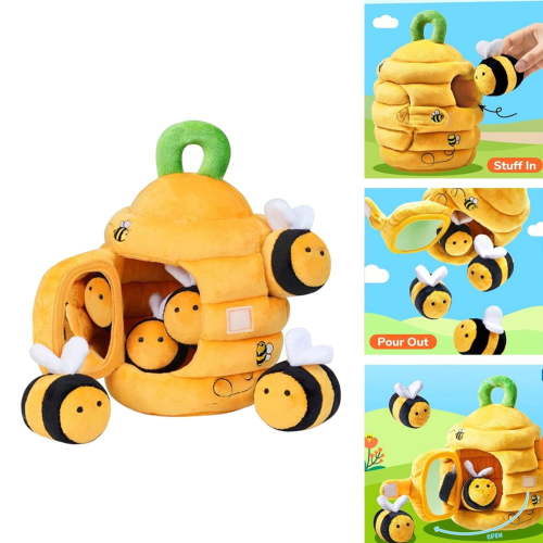 Baby Toys 6-12 Months - Soft Baby Beehive with 5 Sensory Bees - Rattle, Crinkle Paper, Squeaker, Mirror, Busy Montessori Soft Toys for Toddlers 0-3 Years Old - Baby Christmas Birthday Gift