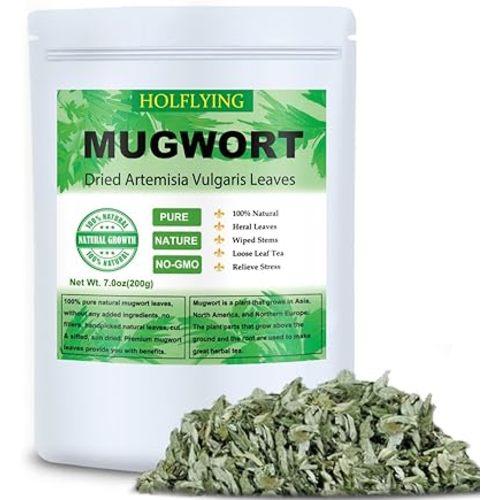 Dried Mugwort Leaves, 7.0oz(200g), Natural Artemisia Vulgaris Herbal Loose Leaves, 100% Natural Mugwort Loose Leaf Tea, No GMO