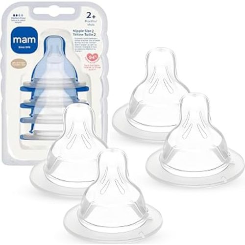 MAM Baby Bottle Anti-Colic Medium Flow Nipples, Fits All MAM Bottles, 4 Pk