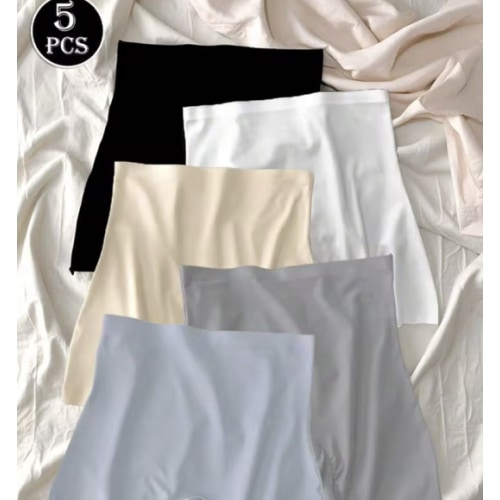 5 piezas/Paquete Bragas de para mujer, cómodas y amigables con la piel, con estampado, de cintura alta, de seda de hielo, sin costuras, control de abdomen, anti-exposición y levantamiento de glúteos | SHEIN USA