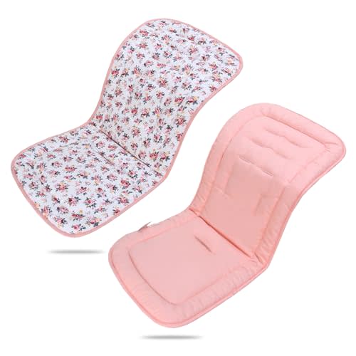 Baby Stroller Cushion,Infant Car Seat Insert-Reversible Universal Breathable and Soft Newborn Stroller Mat,100% Cotton Cover Toddler Seat Pad Liner-34x78cm,1 Pack(Pink Flowers)