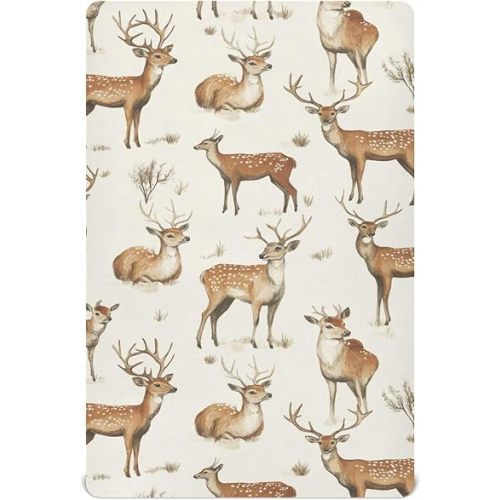 Vintage Forest Deer Crib Sheets Soft Breathable Fitted Baby Crib Sheets Mattress Cover for Girls Boys, 52" x 28" x 9"