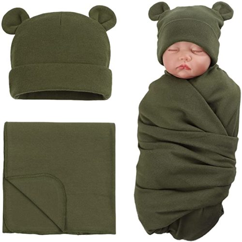 Cotton Baby Swaddle Hat Set Newborn Infant Hats Receiving Blankets for Baby Boys Girls