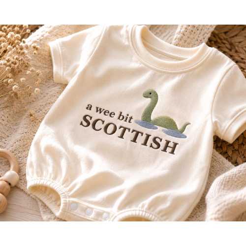 Scottish Baby Embroidered Romper, Wee Bit Scottish Baby Outfit, Loch Ness Monster Bodysuit, Scotland Baby Gift, Cute Nessie Romper