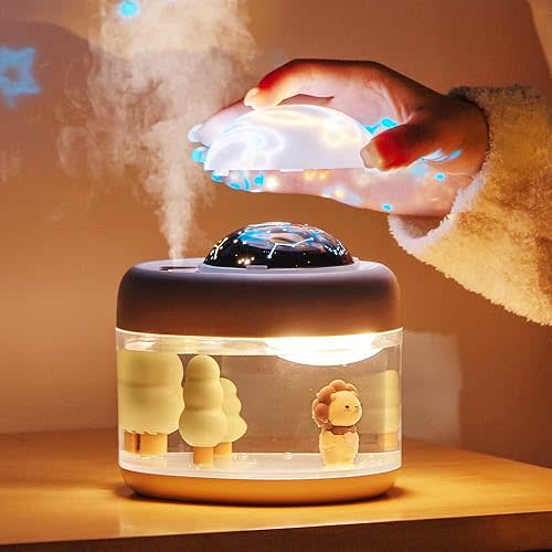Ailgely Humidifiers for Bedroom, Baby Cool Mist Humidifier for Home with Night Light & Star Projector for Kids 2000mAh 500ml Large Capacity with USB Rechargeable, Gift for Kids Baby Girls