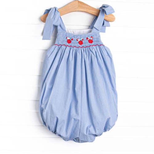 Gingham Mouse Magic Smocked Girl Bubble, Blue – Stitchy Fish