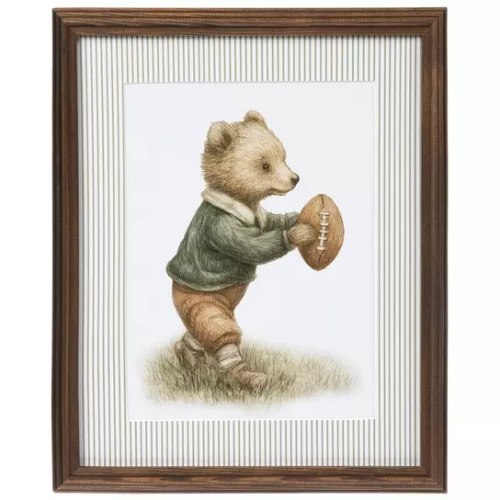 Bear With Football Striped Wood Wall Decor
