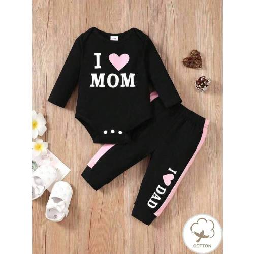 Cute Baby Girl 2pcs/Set Letter Print Sweatshirt And Pants Outfit | SHEIN