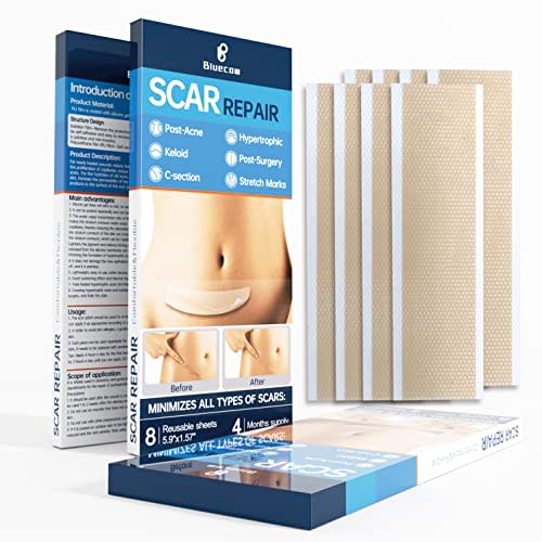 Silicone Scar Sheets 8 Pack,Scar Away Strips for Scars-Keloid,C-Section,Surgical-Reusable Scar Removal Gel Tape,Tummy Tuck Post Surgery Supplies-16 Week Supply(5.9” x 1.57”)