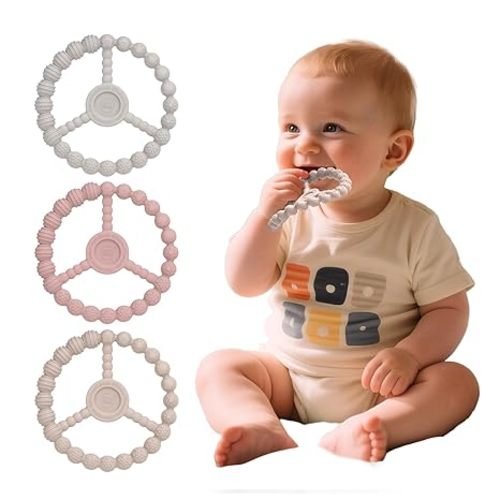 Baby Teething Rings 3 Pack, Silicone Teether Toys for Babies 0-6 & 6-12 Months, Freezable Ring Teethers Toddler Chew Relief Essentials, Infant Boys & Girls Stocking Stuffers (Mint Green Blue)