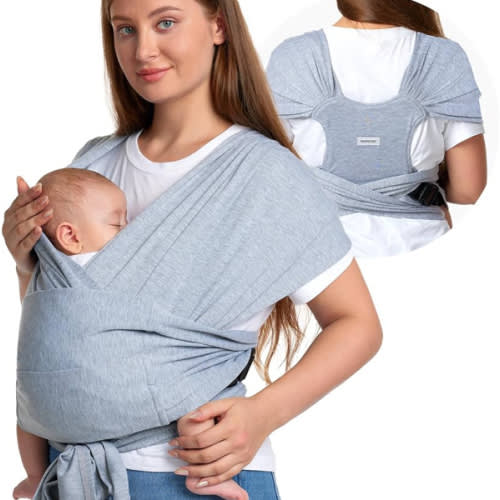 Momcozy Baby Wrap Carrier, Easy to Wear Infant Carrier Slings, Lightweight Hands Free Baby Sling, Adjustable Baby Carriers for Newborn to Toddler 8-35 lbs, Grey