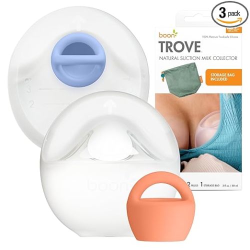 Boon Trove Silicone Manual Breast Pump Set - Hands Free Breast Milk Collector - Includes Polyester Travel Pouch - Breastfeeding Essentials - 2 Count