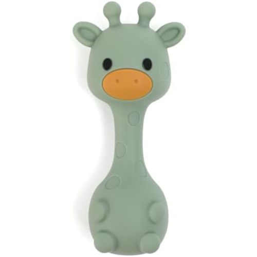 Silicone Little Giraffe Shaker Rattle Toy for Babies | Food Grade Silicone Teether | Easy to Grip | BPA Free (Olive Green)