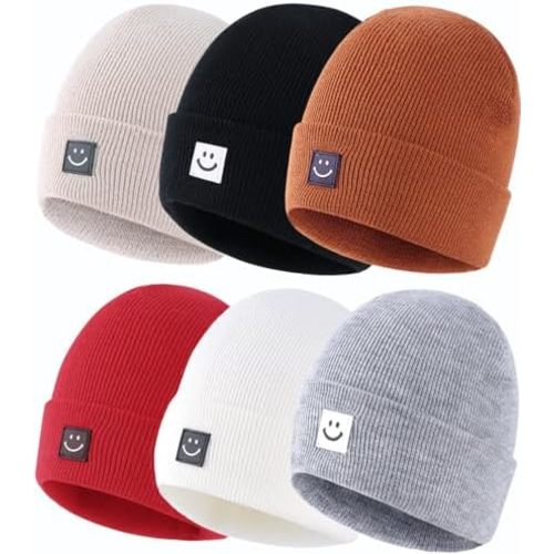 Toddler Baby Beanie Hat 6 Packs, Double Layer Knit Infant Winter Hat Warm Beanies Bulk Skull Cap for Kid Boys Girls