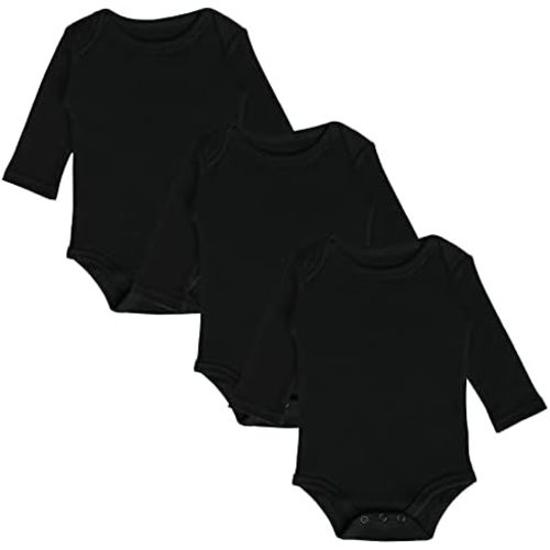 3 Pack Unisex Baby Long Sleeve Romper 100% Cotton Solid Color Infant Bodysuit, Newborn-24 Months