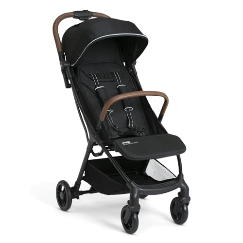 Jeep Altitude Compact Travel Stroller by Delta Children Greenguard Gold, Easy One Hand Fold, Lightweight, Extendable Canopy with Peek-a-Boo Window, Reclining Seat, 4 Wheel Suspension, Black