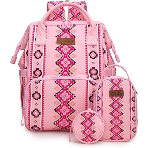 Montana West Wrangler Callie Diaper Bag Backpack with Pacifier Case, Crossbody Bottle Bag and Stroller Straps Western Pattern Multifunction Baby Travel Bag Set WG2215-9110PK