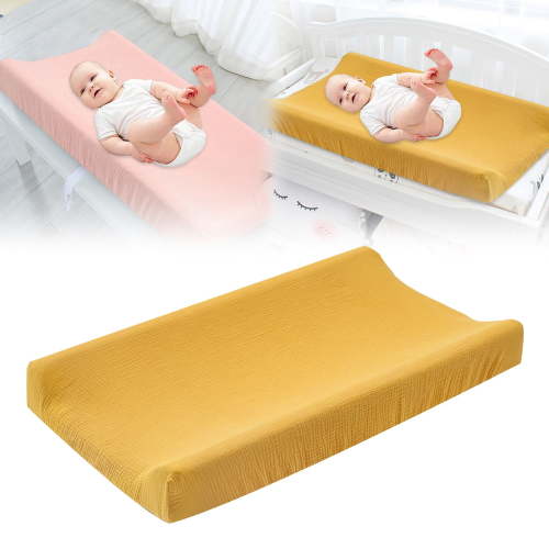 Tucknest Changing Pad Cover, Breathable Cotton Muslin Changing Table Pads, Soft Smooth Diaper Changing Pad Cover with Elastic Edges, 31.9x16.1x5.1 Inch, Yellow