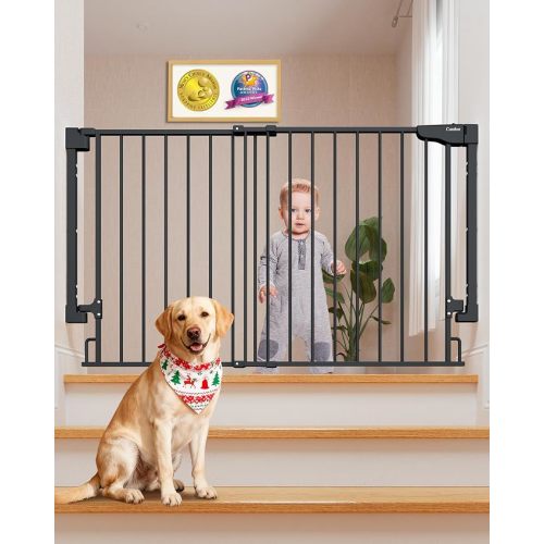 Cumbor Expandable 31.6-48" No Bottom Bar Baby Gate for Stair, Wide Dog Gate | 2-in-1 Hardware Mounted, 28" Tall Pet Gate for Doorways with Large Walk Thru Door, Child-Proof Safety Gate for Kids (Black)