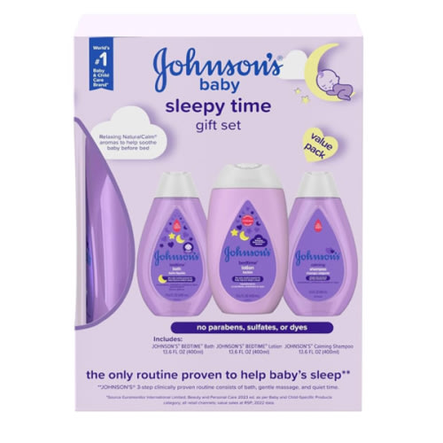Johnson's Baby Sleepy Time Bedtime Gift Set with Relaxing NaturalCalm Aromas, Bedtime Baby Bath Shampoo, Wash & Lotion, Baby Bedtime Essentials, Hypoallergenic & Paraben-Free, 3 Items