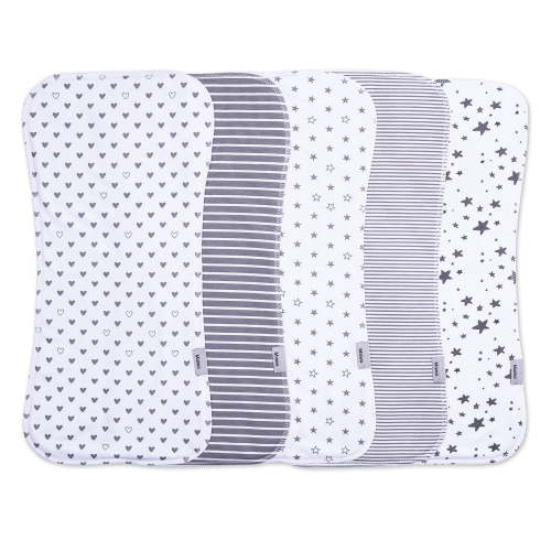 5 Pack Cotton Baby Burp Cloths, Soft Breathable Highly Absorbent Spit Up Rags, Heart Star Stripe Printed Washable Burp Pads for Infant 0-12 Months