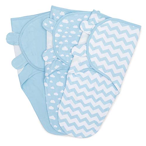 Swaddle Blanket Baby Girl Boy Easy Adjustable 3 Pack Infant Sleep Sack Wrap Newborn Babies by Comfy Cubs (Small (0-3 Month), Blue)