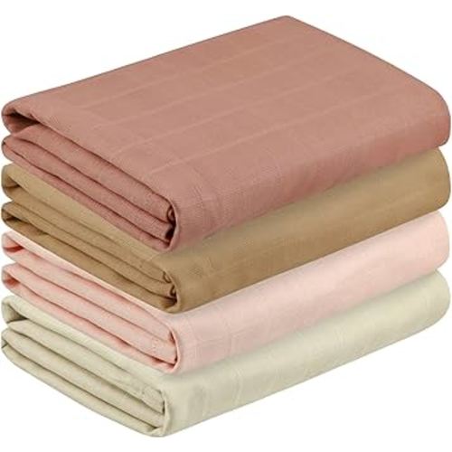 Featherhead™ 100% Cotton Muslin Swaddle Blankets for Baby Girl - Large 47”x 47” - Pre-Washed, Soft, & Breathable - Newborn Essential & Perfect Baby Registry Gift (4 Pack - Pink Solids)