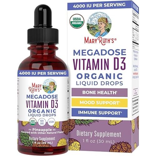 MaryRuth Organics Vitamin D3 Liquid Drops | Megadose 4000 IU | USDA Organic Liquid Vitamin D Spray for Adults & Kids | Immune Support & Bone Health | Vegan | Gluten Free | Non-GMO | 30 Servings