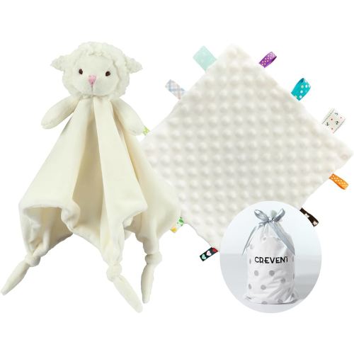 CREVENT Cozy Plush Baby Security Blanket Loveys for Baby Girls Boys, for Newborns (Ivory Sheep + Tag)