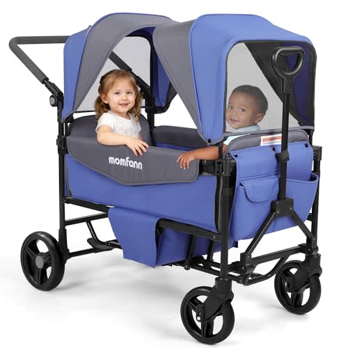 Stroller Wagon for 2 Kids,Foldable Wagon Stroller with Detachable Canopy, All-Terrain Wagon for Kids, Adjustable Push/Pull Handle, Wagon for 2 Seater Parent Organizer, Lavender Blue