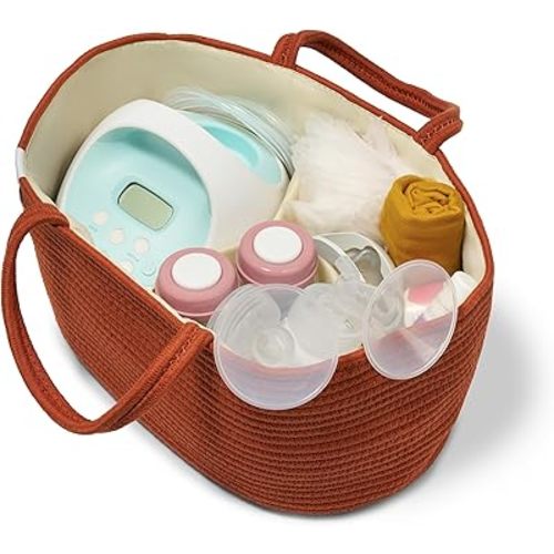 Natemia Rope Diaper Caddy Organizer – Nursery Storage Basket with 3 Compartments for Breast Pump Storage, Diapers, Wipes & Toys – Portable Tote and Gift Bag for Registry and Newborn Essentials