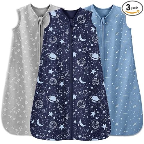 Unnivoll Baby Sleep Sack 12-18 Months 3 Pack 100% Cotton Lightweight 0.5 TOG Wearable Blanket Baby Sleep Bag with 2-Way Zipper for Infant Toddler Blue
