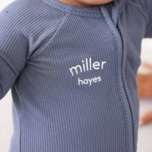 Embroidered Bamboo Waffle Convertible Zip Rompers | Mountain Haze