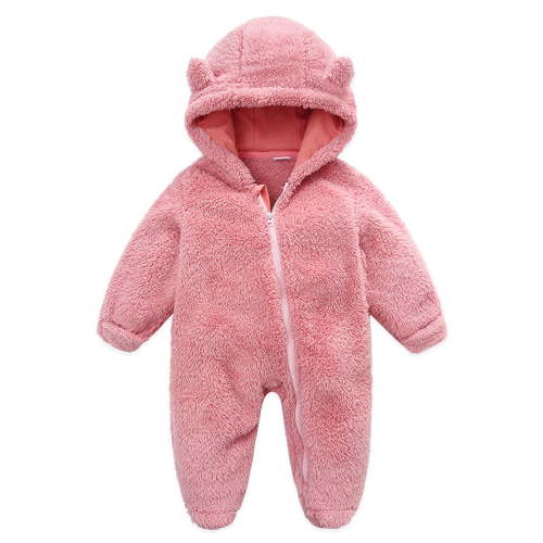 ZyeKqe Winter Baby Clothes Warm Fleece Thick Onesie Ear Hooded Jumpsuits Newborn Boys Girls Romper Kids Coats Jackets(6-9 Months,Pink)