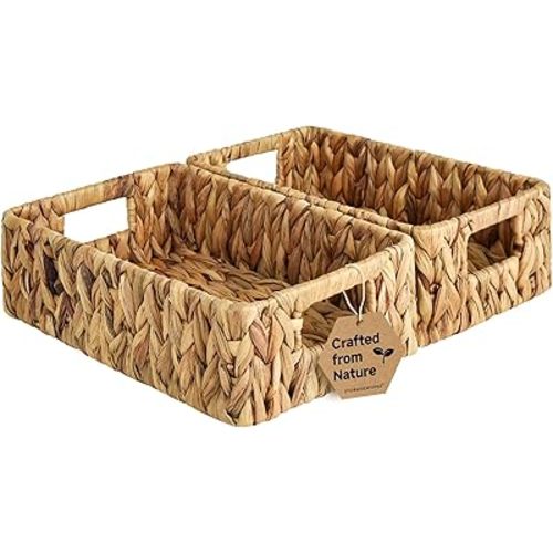 StorageWorks Water Hyacinth Baskets, Small Wicker Baskets for Organizing in Living Room and Shelf, 2-Pack